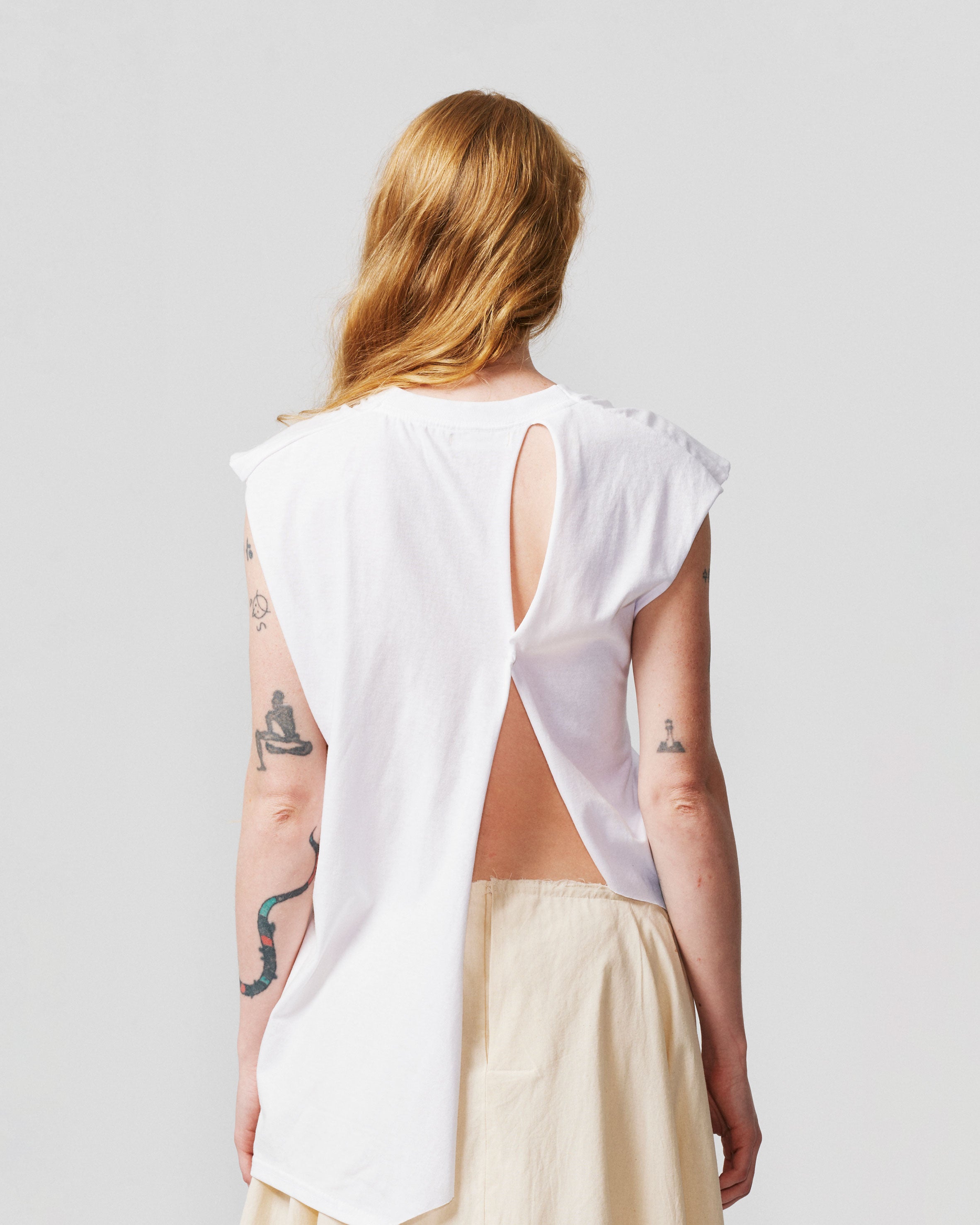 006-C-13 Asymmetrical White T-shirt
