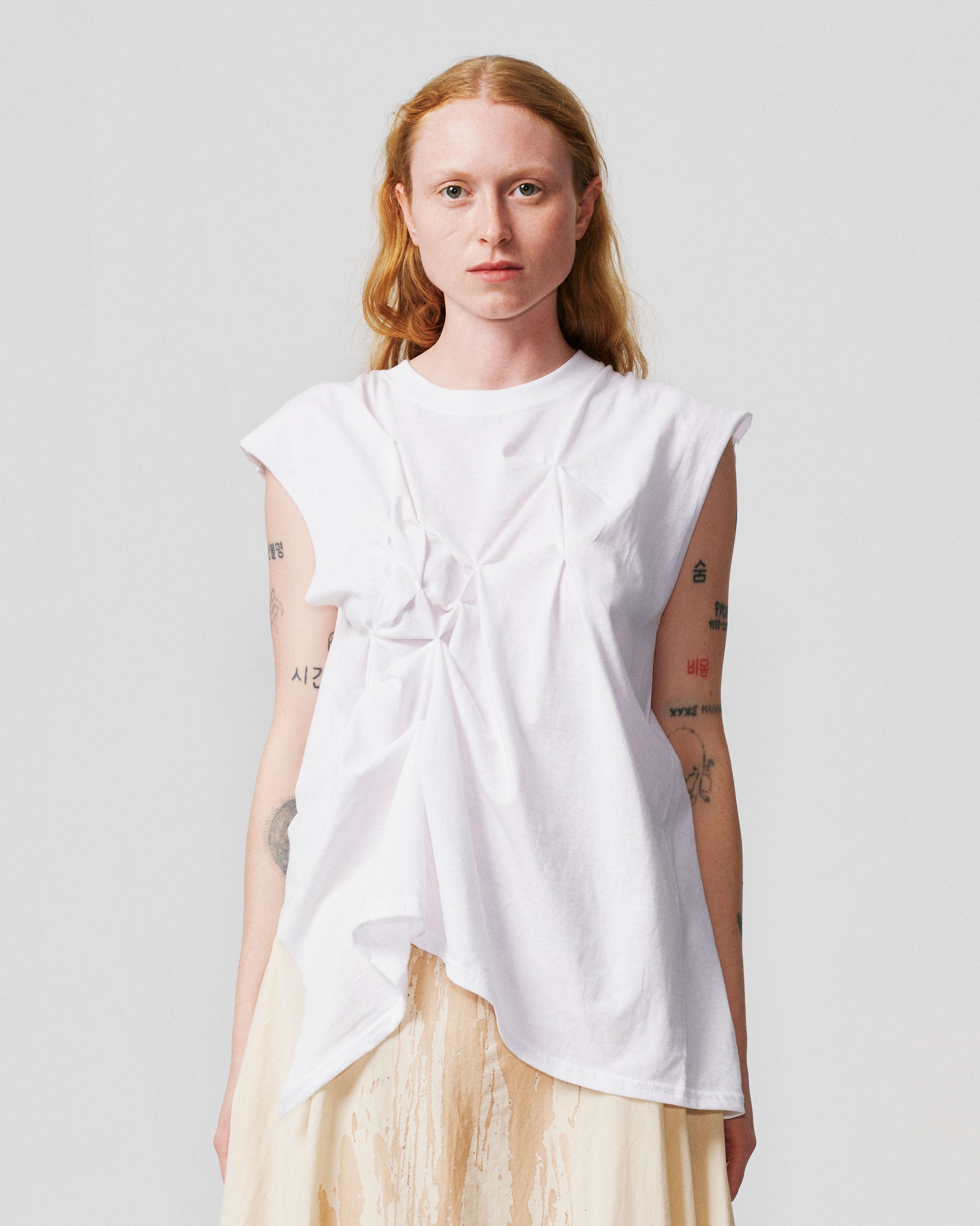 006-C-13 Asymmetrical White T-shirt